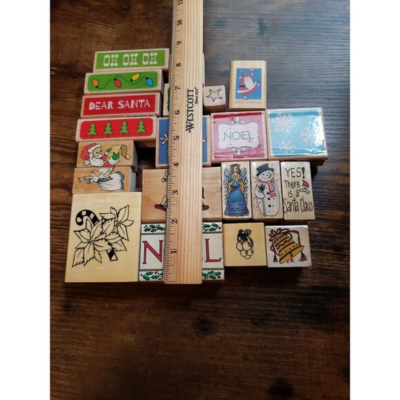 Wood Mounted Rubber Stamp Lot Christmas Card Making Paper Craft 21 Assorted - Picture 2 of 12